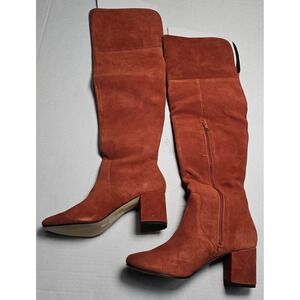 Sole Society Leandra Over‎ The Knee Boots Rust Cow Suede Block Heel Size 5.5M
